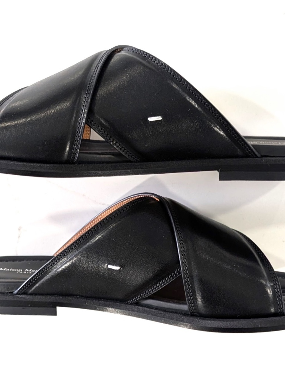 Maison Margiela Tabi Numbers Crossed Leather Sandals Black Slide 40 NIB $1250 - Picture 7 of 17